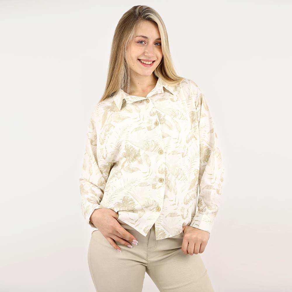 Elegant Tropical Print Relaxed Blouse