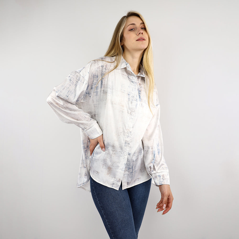 Relaxed Long Sleeve Shirt – Abstract Print