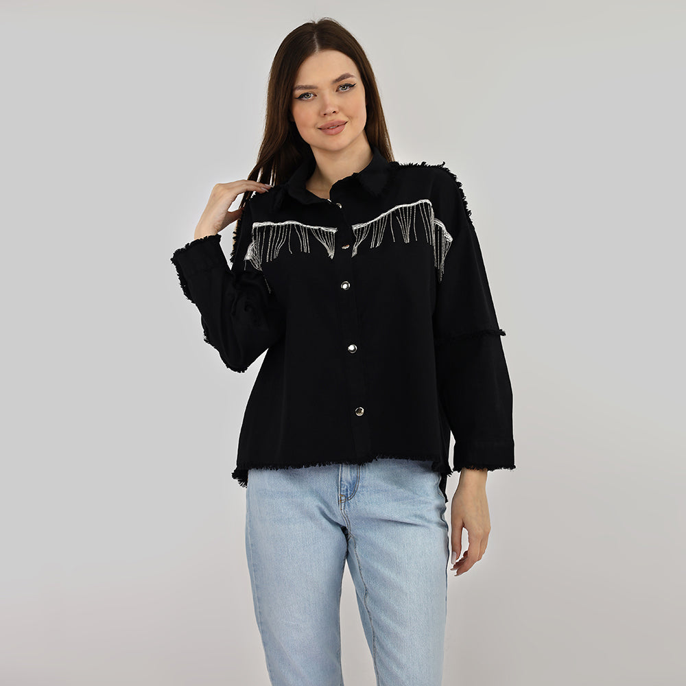 Long Sleeve Shirt with Metal Chains Details