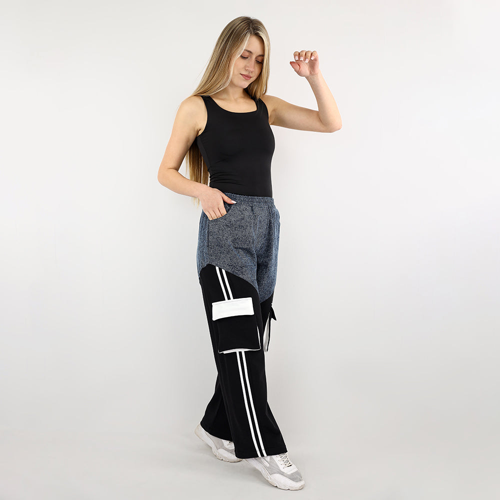 Dynamic Colorblock Relaxed Wide-Leg Pants