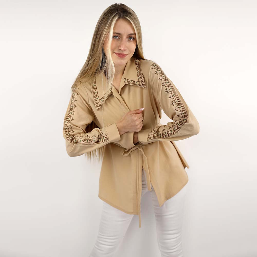 Belted Embellished Relaxed Blouse