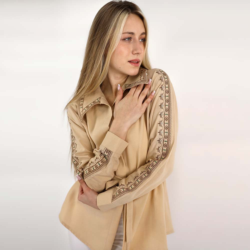 Belted Embellished Relaxed Blouse