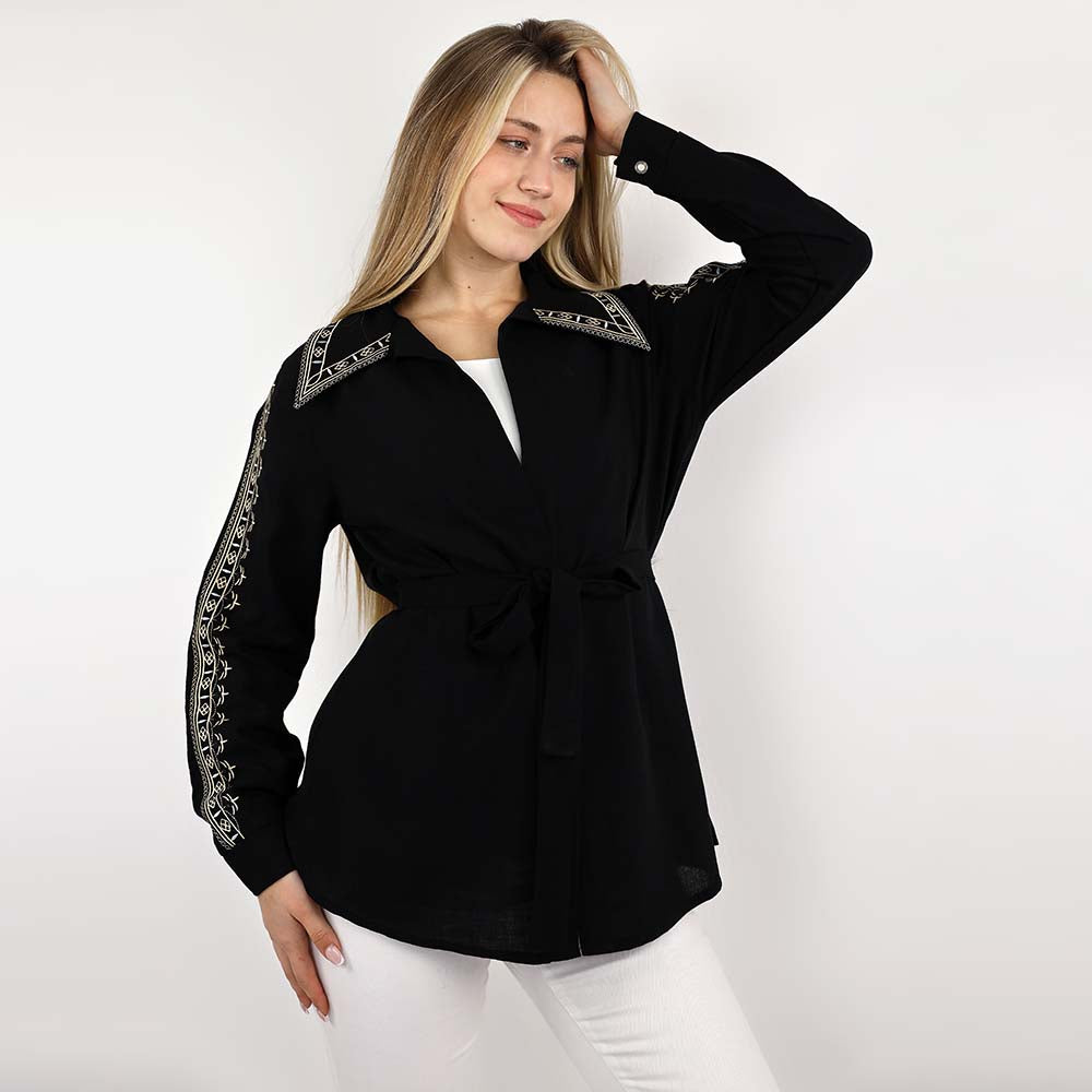 Belted Embellished Relaxed Blouse