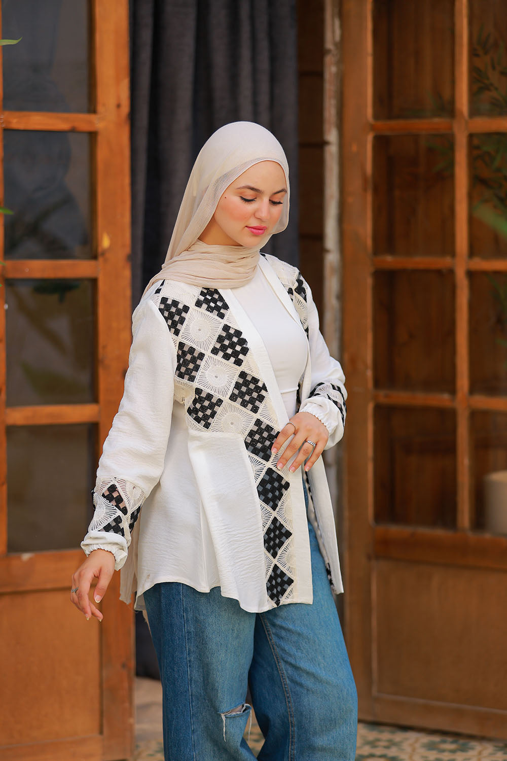 Embroided Squares Long Sleeve Shirt