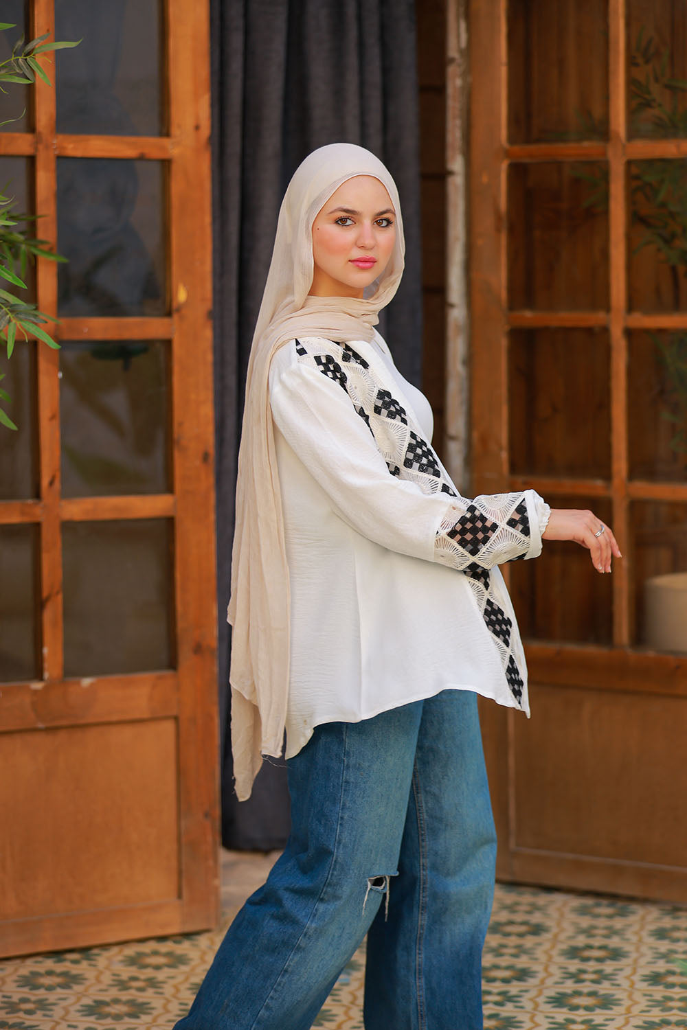Embroided Squares Long Sleeve Shirt