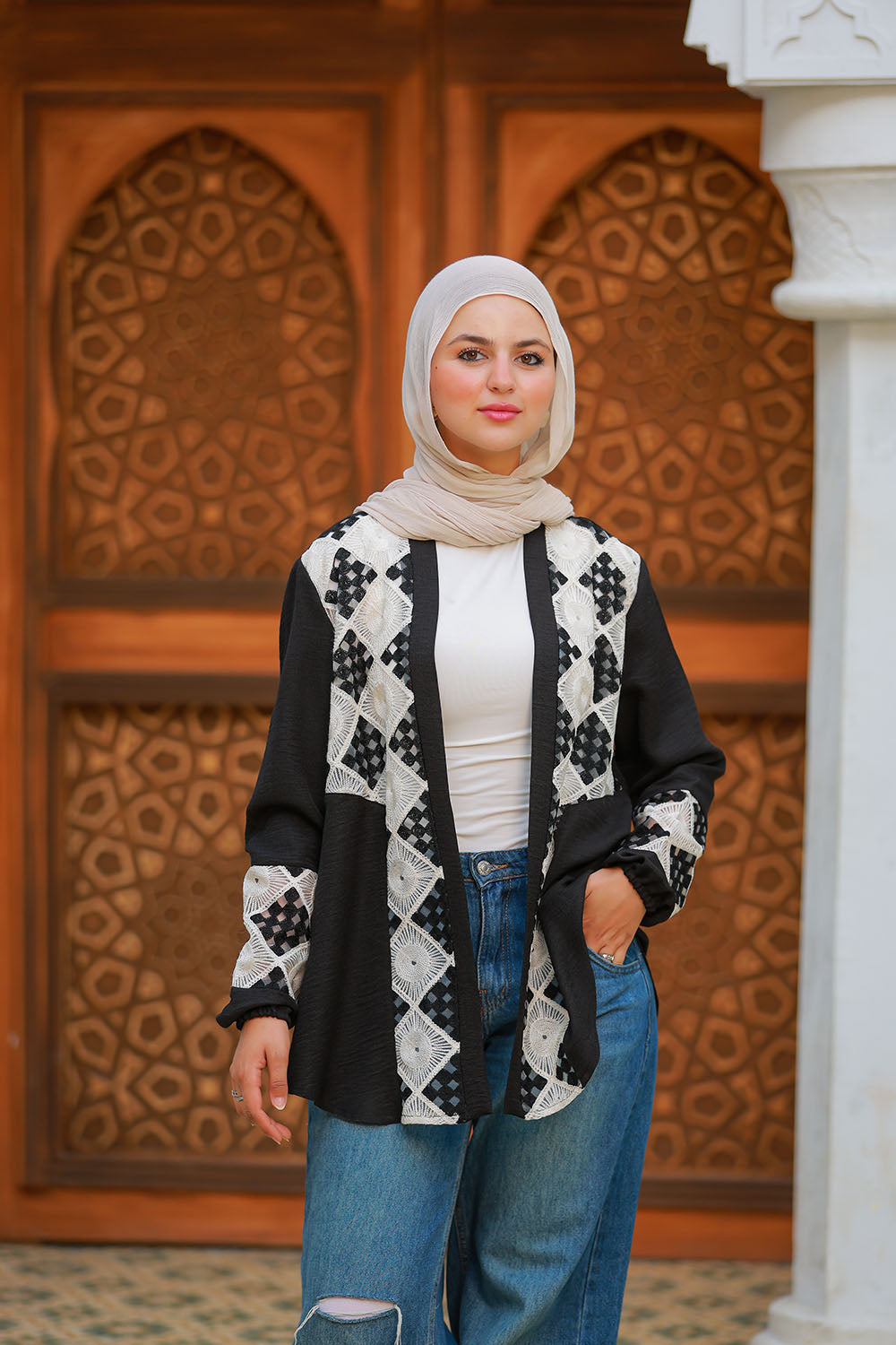 Embroided Squares Long Sleeve Shirt