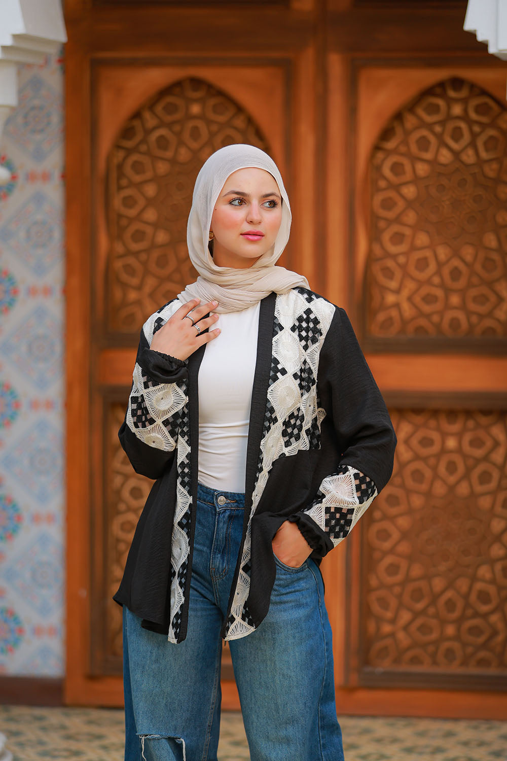 Embroided Squares Long Sleeve Shirt