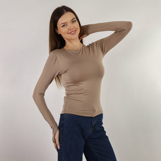 Cafe Long Sleeve Top With Finger Hole