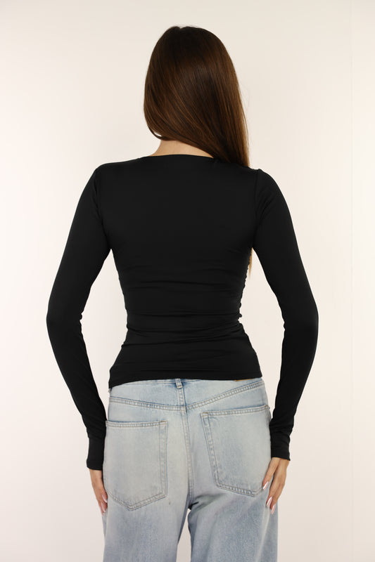 Black Drapes Long Sleeves Top Finger Hole