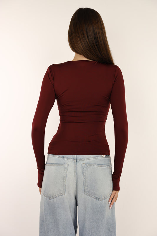 Burgundy Drapes Long Sleeves Top Finger Hole