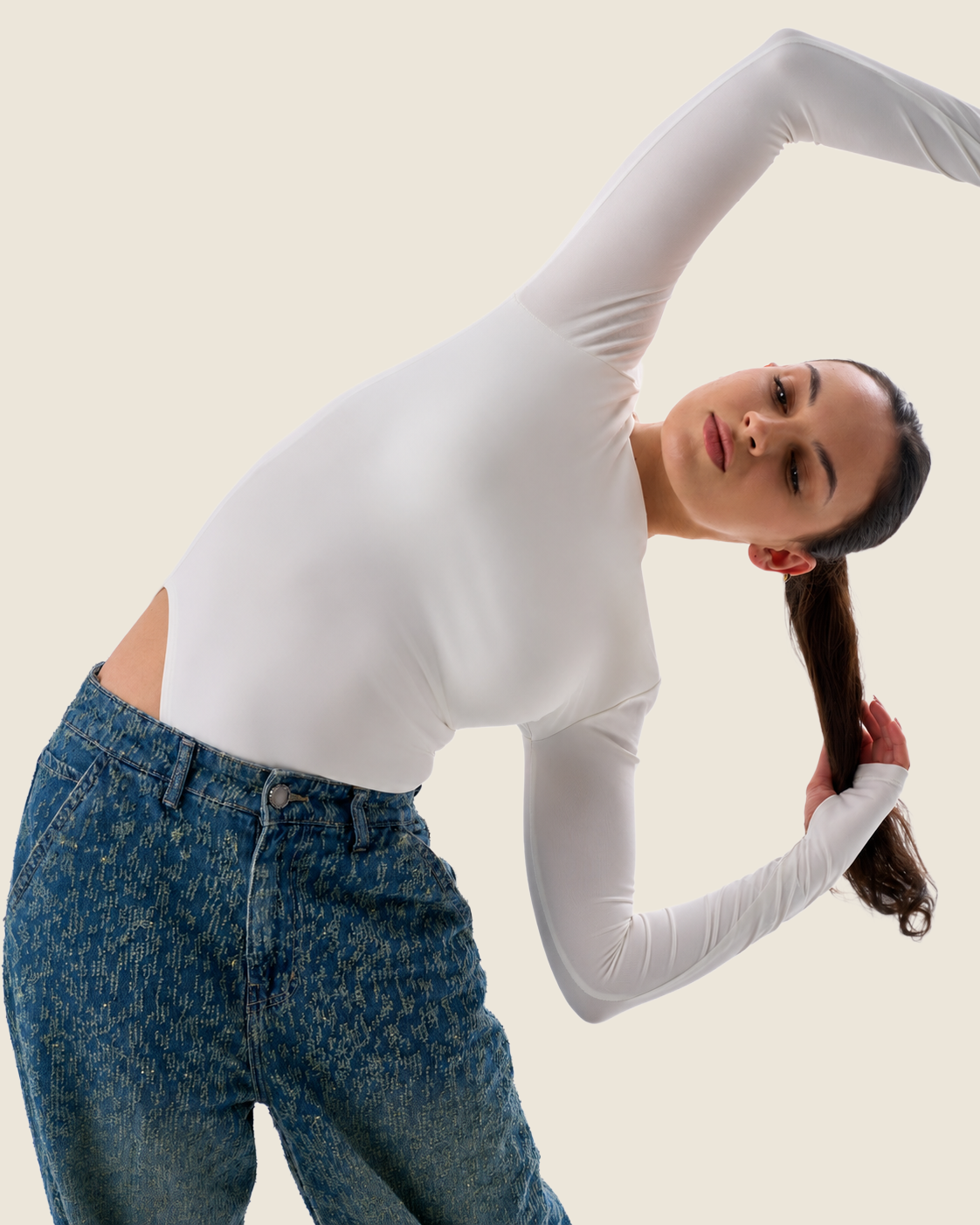 Off-White Bodysuit Long Sleeves Top – Finger Hole