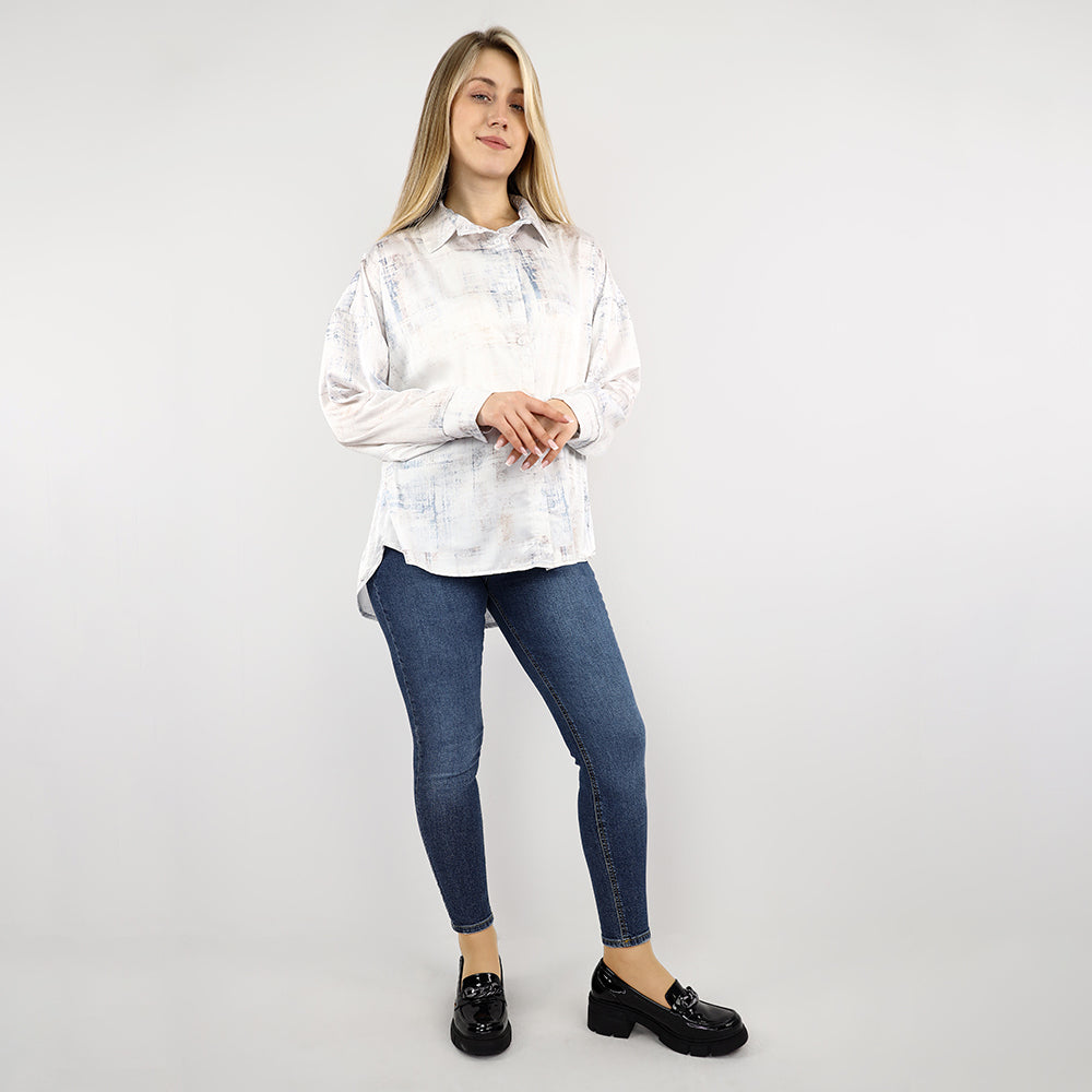 Relaxed Long Sleeve Shirt – Abstract Print