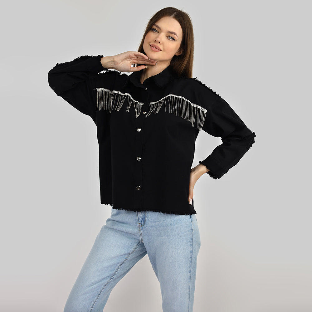 Long Sleeve Shirt with Metal Chains Details