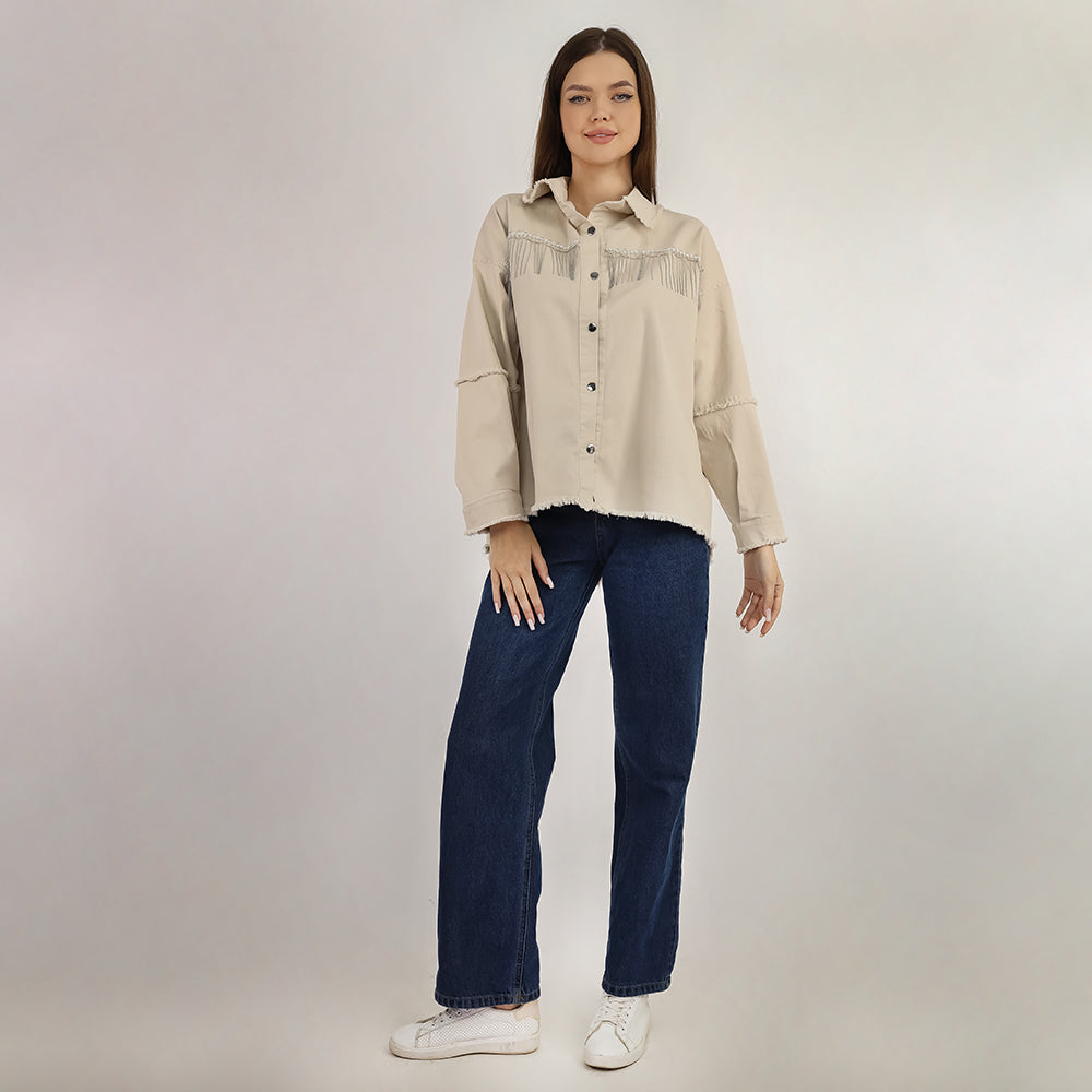 Long Sleeve Shirt with Metal Chains Details