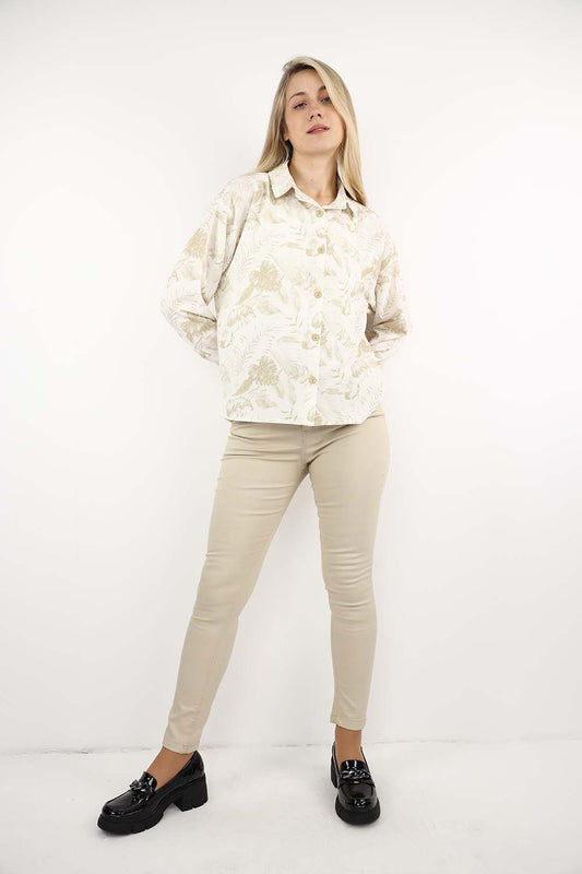 Elegant Tropical Print Relaxed Blouse