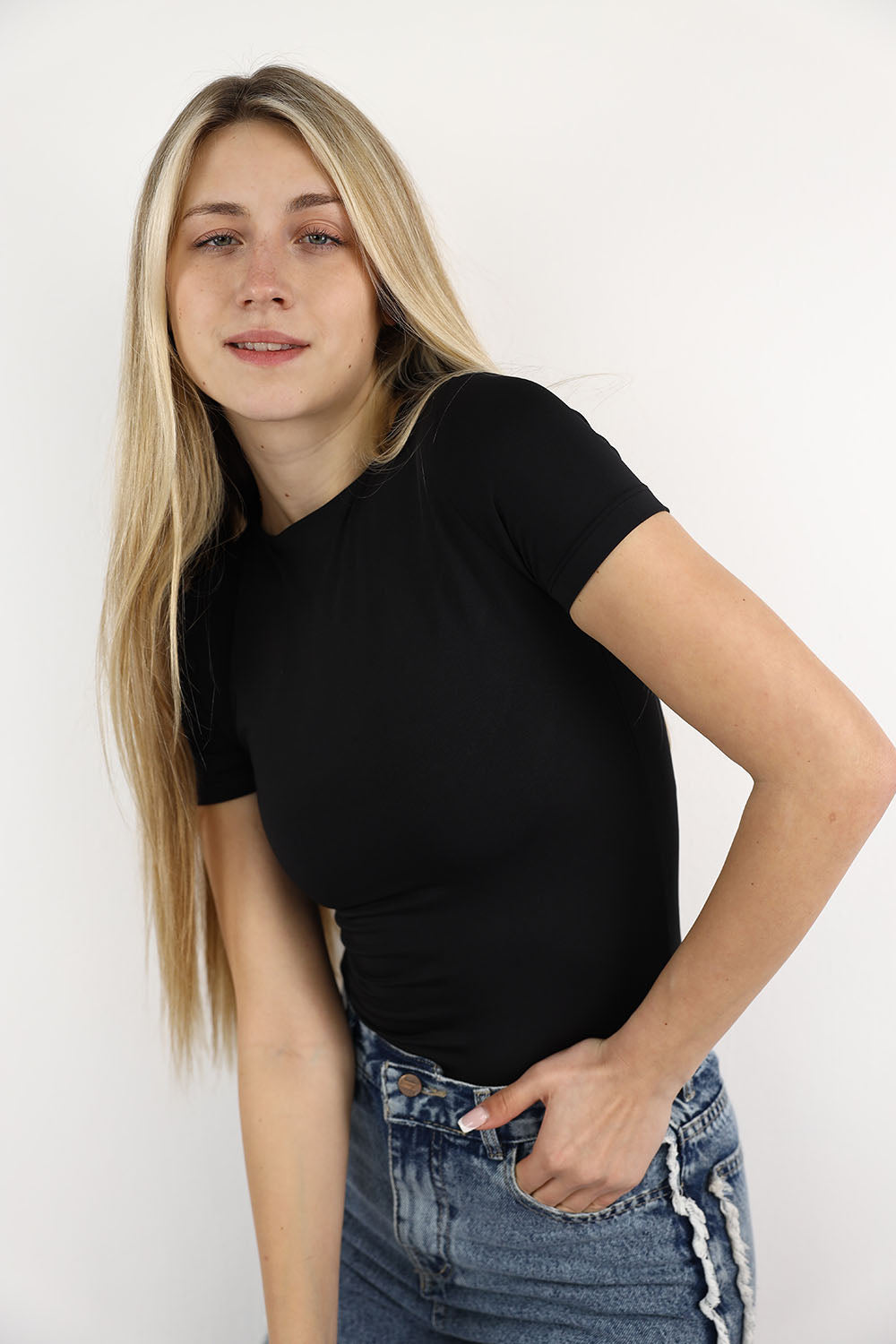 Short Sleeve Basic Top – High Neck