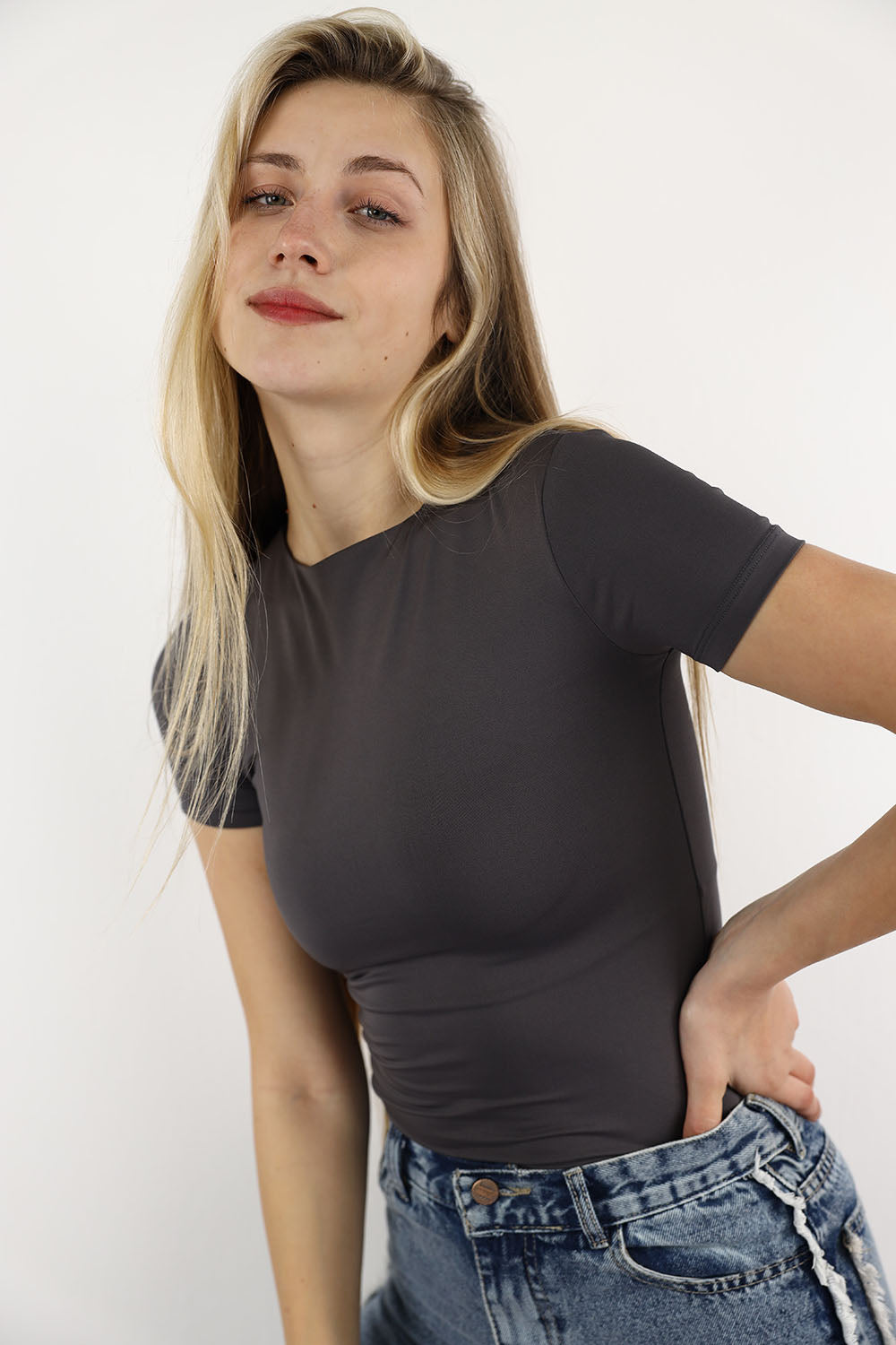 Short Sleeve Basic Top – High Neck