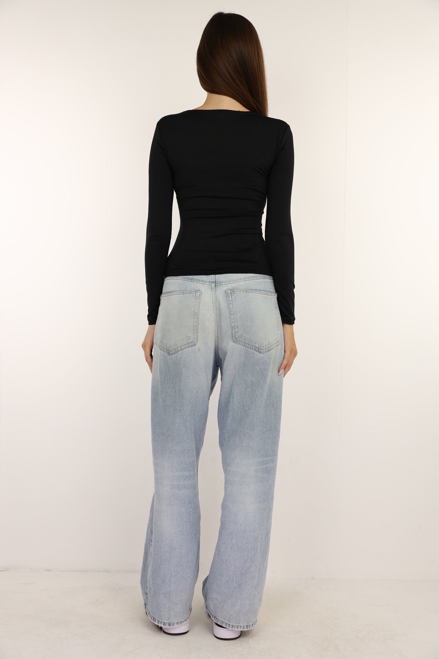 Black Squared Neck Long Sleeve Top