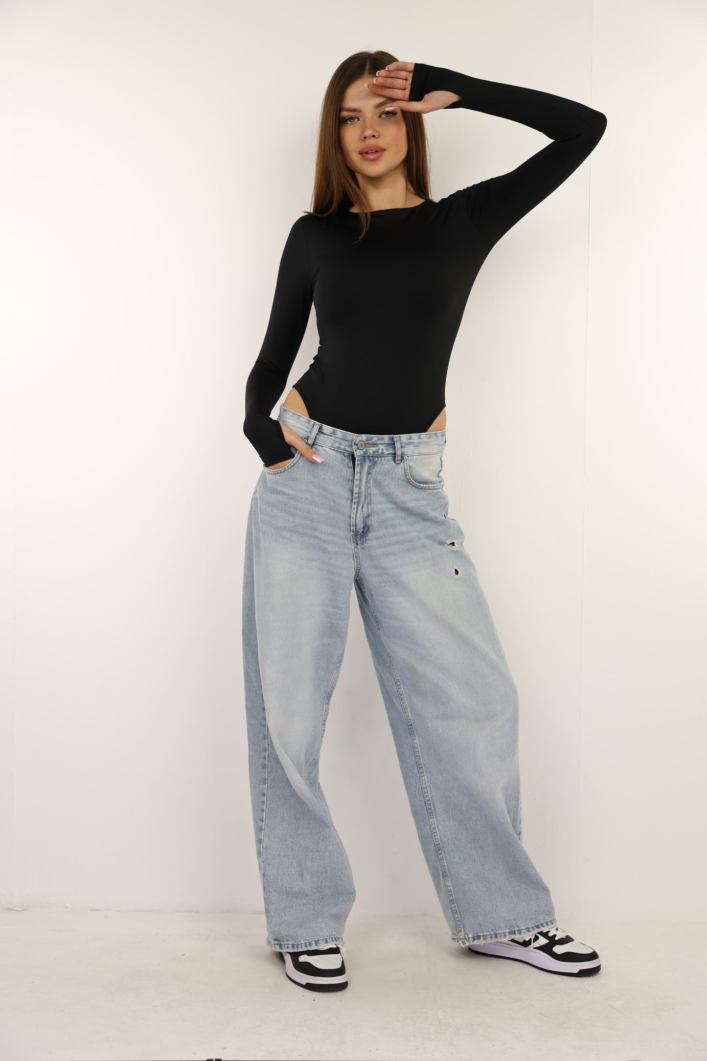 Black Bodysuit Long Sleeves Top Finger Hole