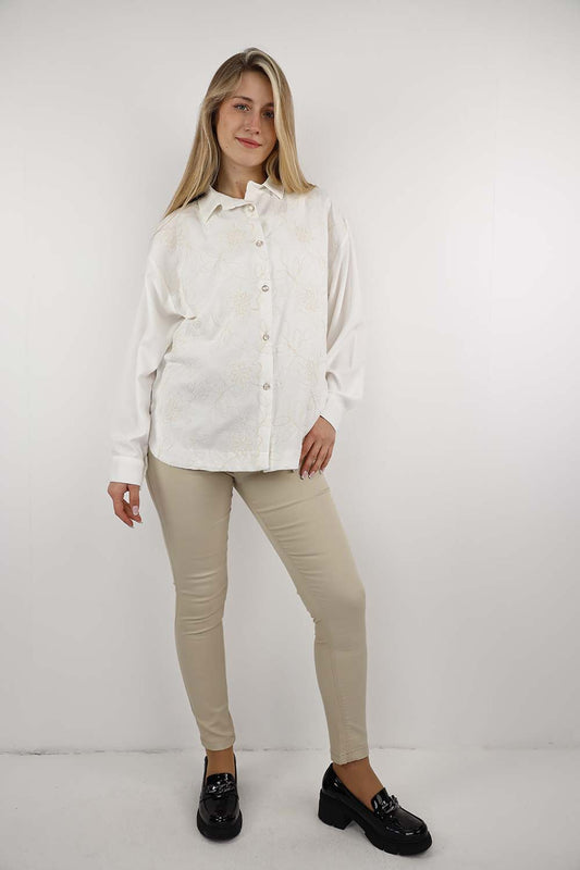 Elegant Floral Embroidered Relaxed Blouse
