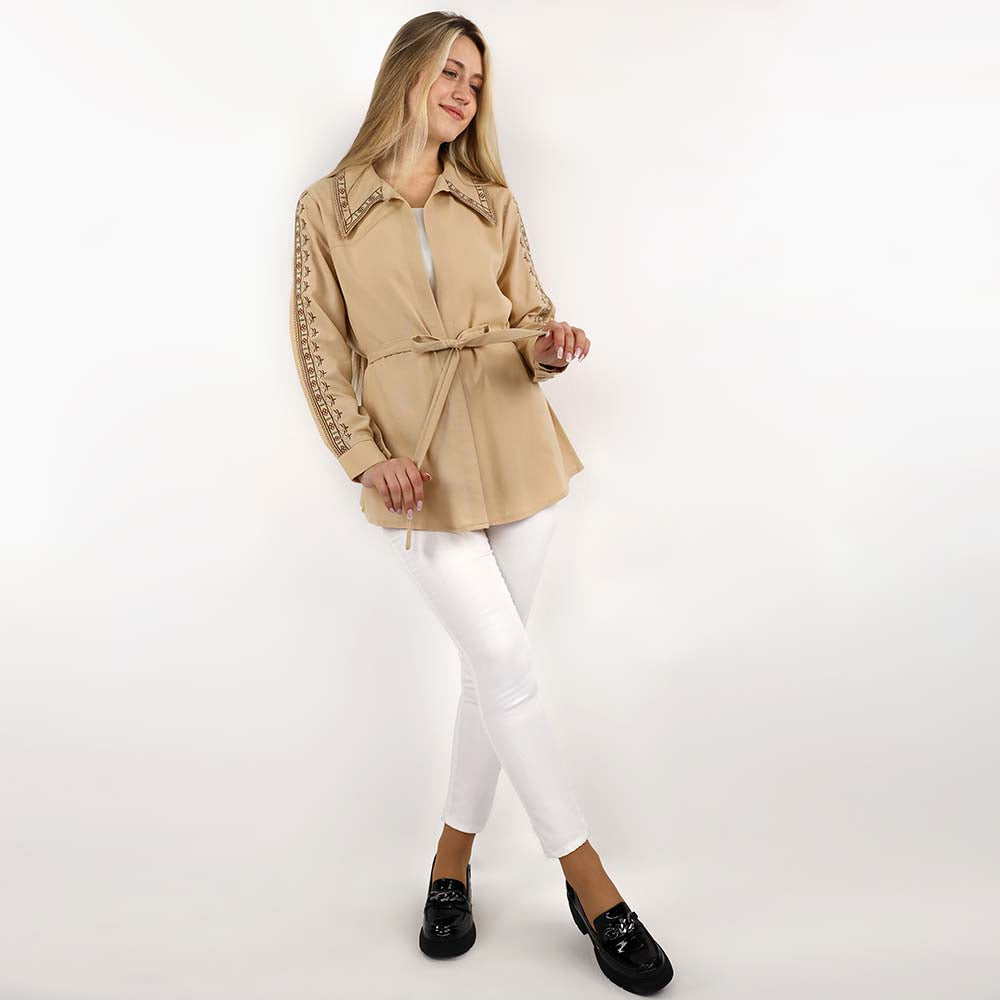 Belted Embellished Relaxed Blouse