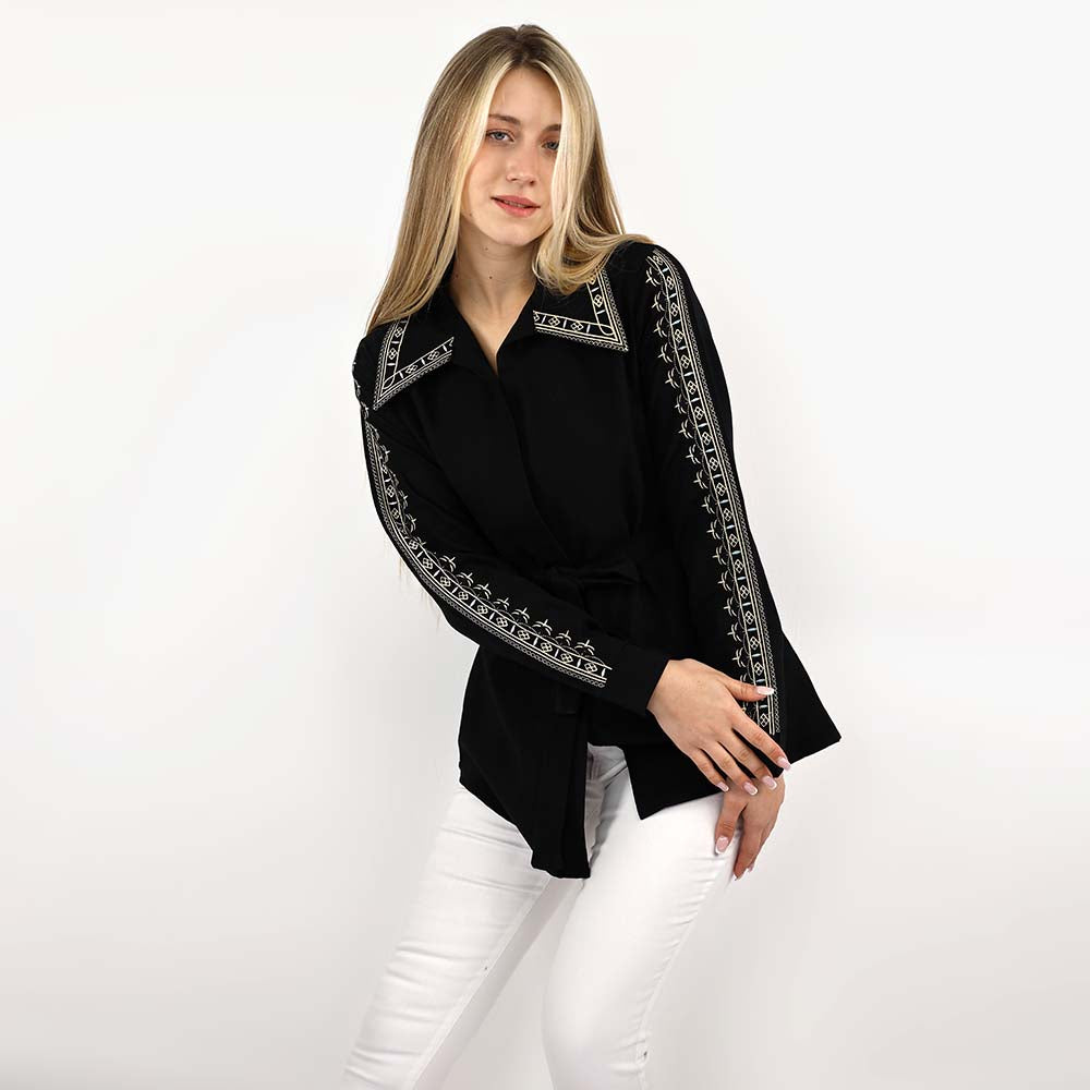 Belted Embellished Relaxed Blouse