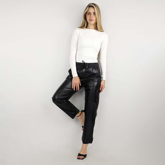 Glossy Faux Leather Joggers