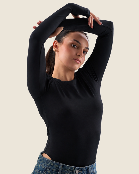 Black Bodysuit Long Sleeves Top – Finger Hole