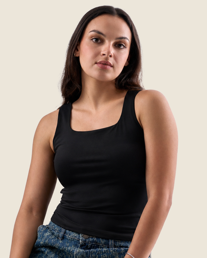 Squared Neck Tank Top - Black