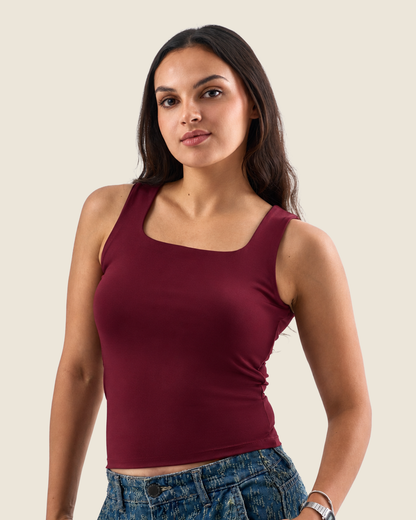 Squared Neck Tank Top - Burgundy