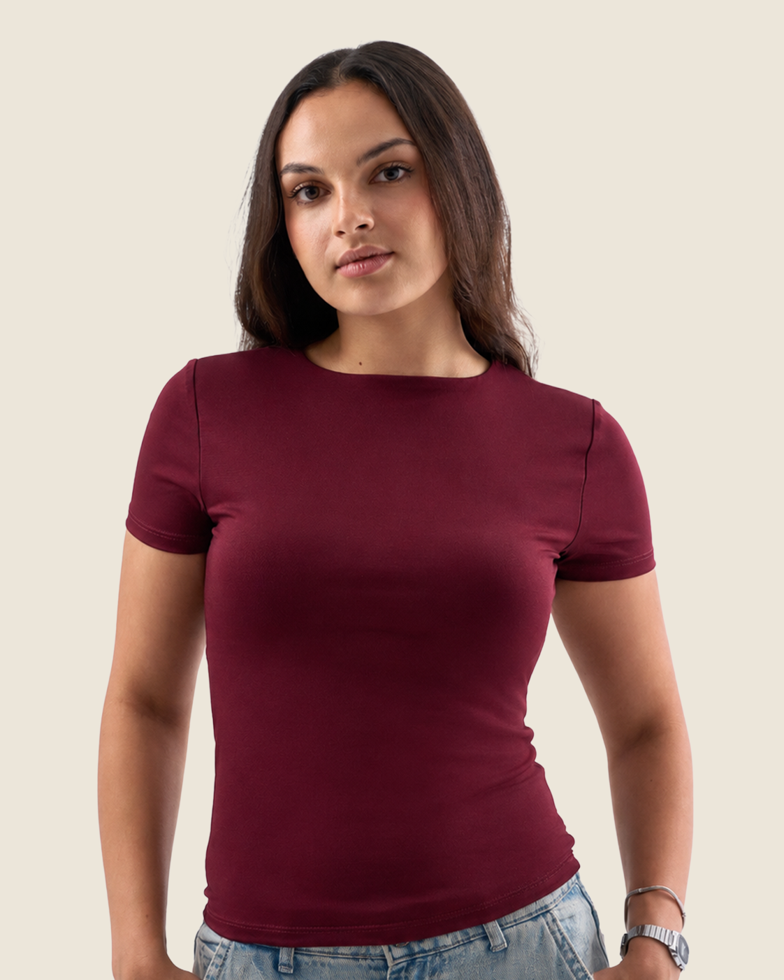 Crewneck Short Sleeve Top - Burgundy
