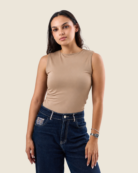 Crewneck Tank Top - Cafe