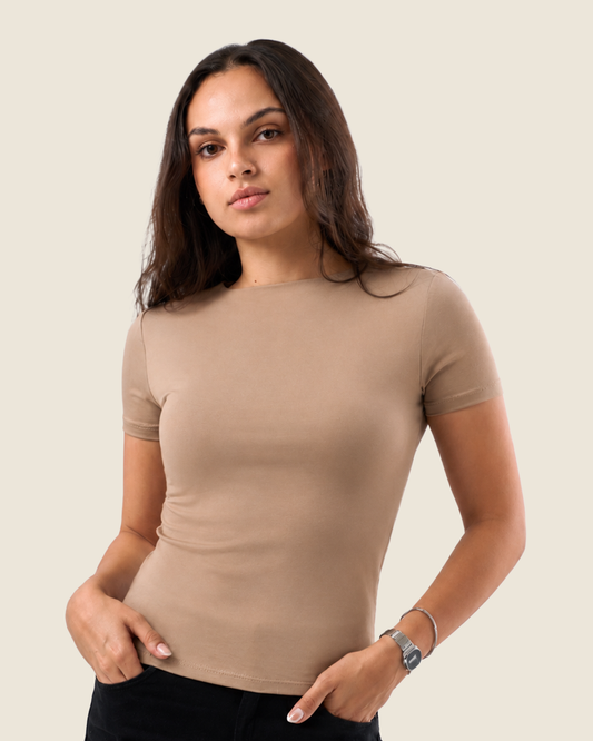Crewneck Short Sleeve Top - Cafe