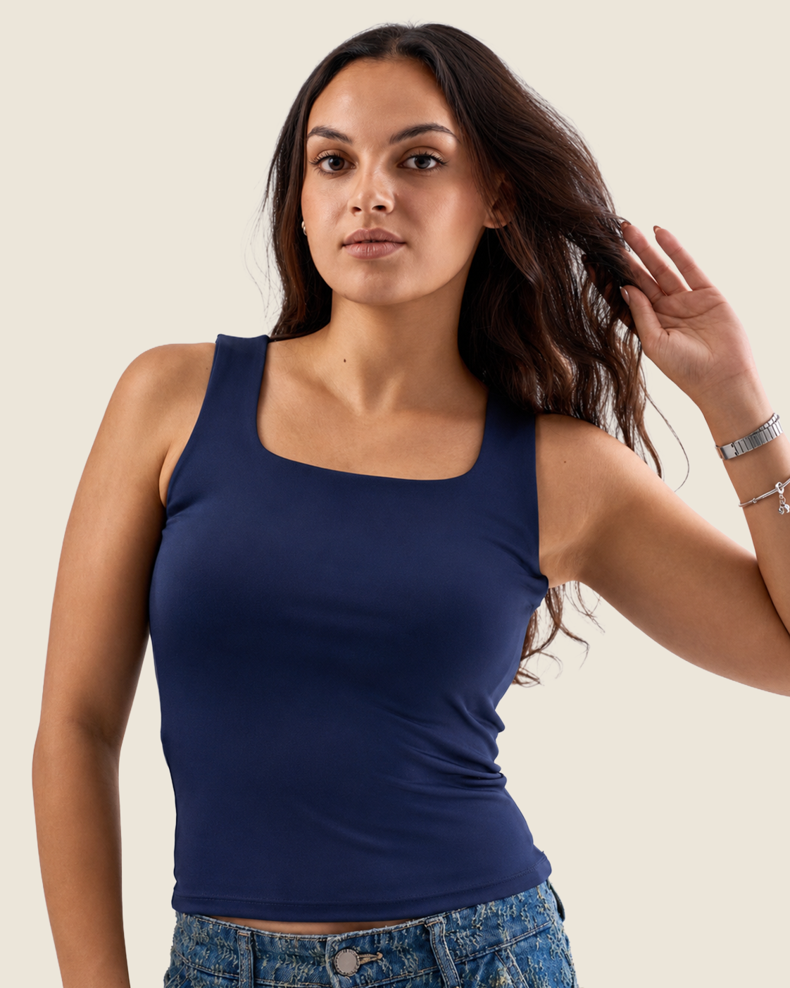 Squared Neck Tank Top - Navy Blue