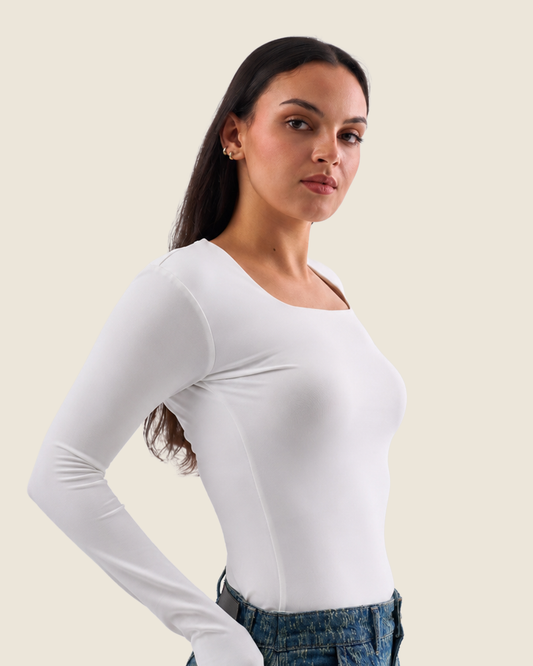 Squared Neck Long Sleeve Top - Off-White