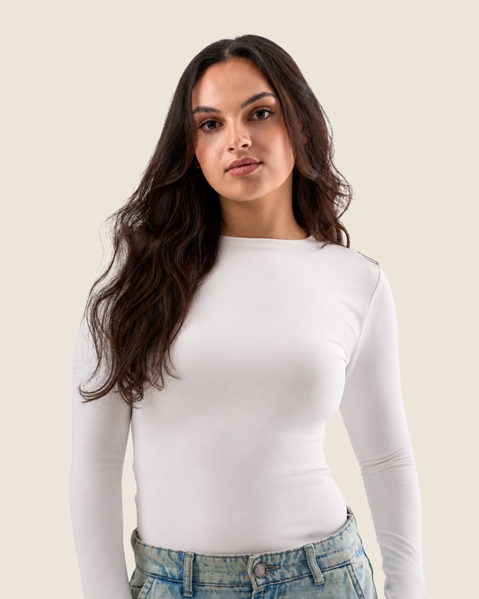 Crewneck Long Sleeve Top with Thumbhole - Off-White