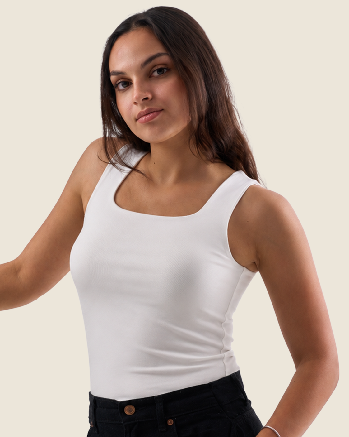 Squared Neck Tank Top - Off-White