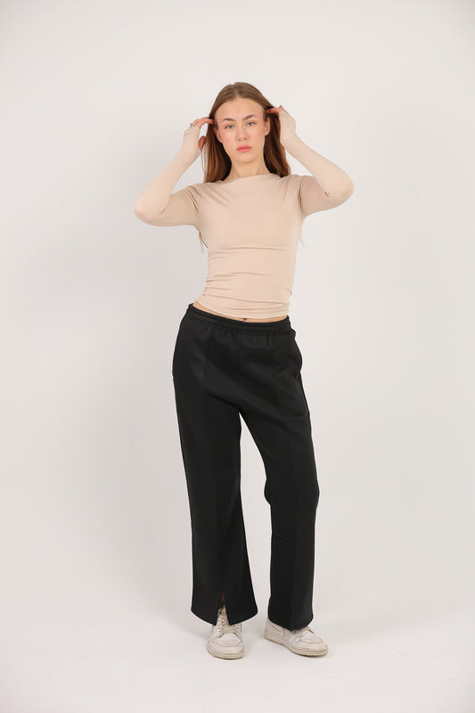 Relaxed Fit Wide-Leg Pants with Side Slits