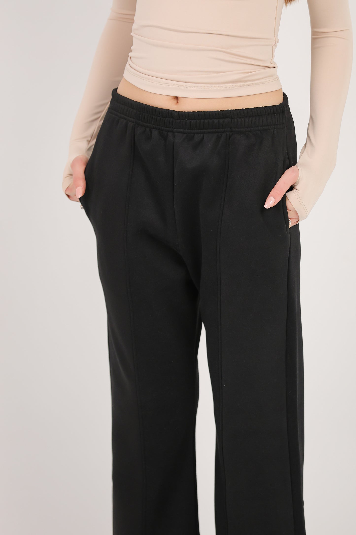 Relaxed Fit Wide-Leg Pants with Side Slits