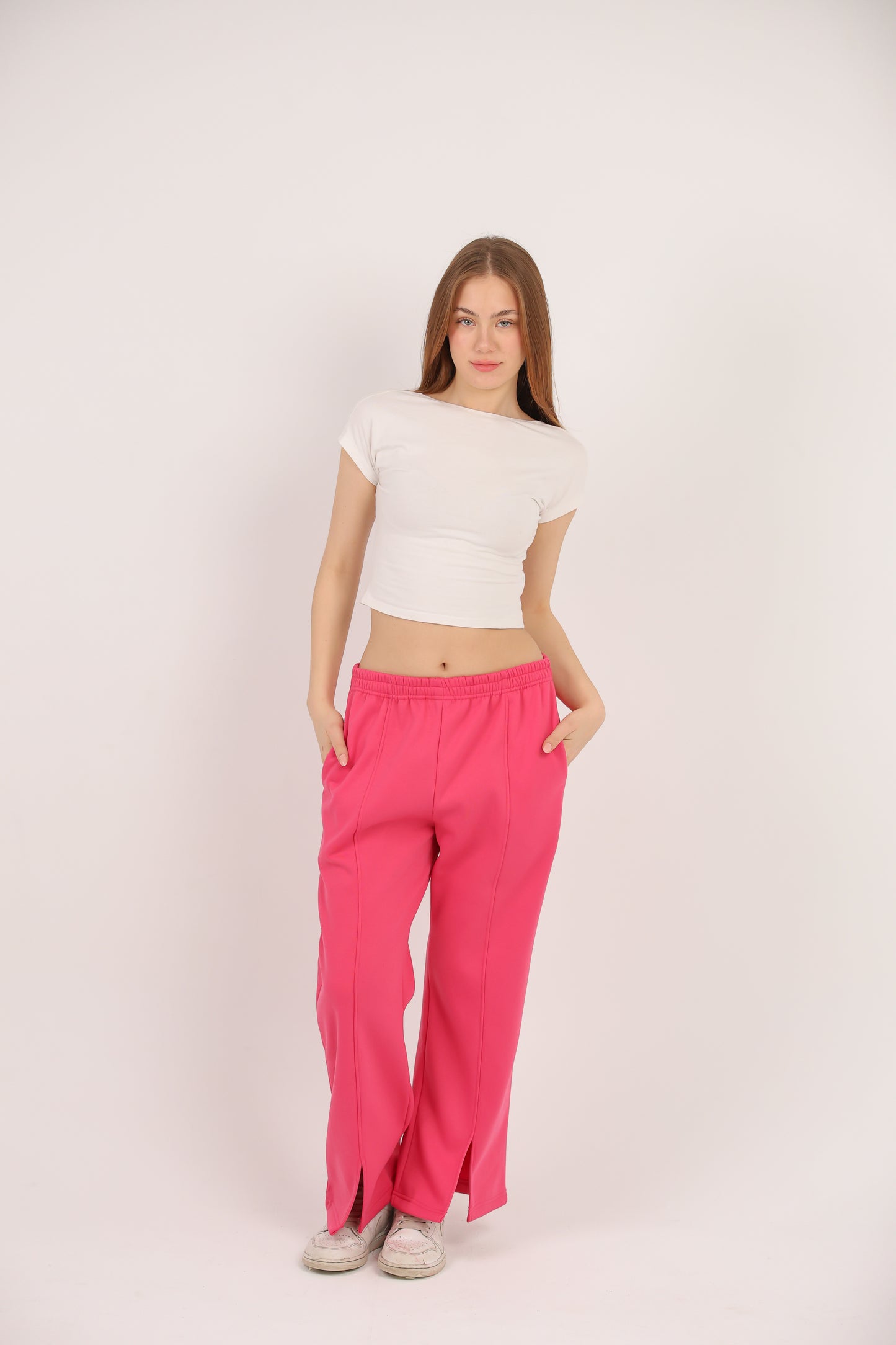 Relaxed Fit Wide-Leg Pants with Side Slits