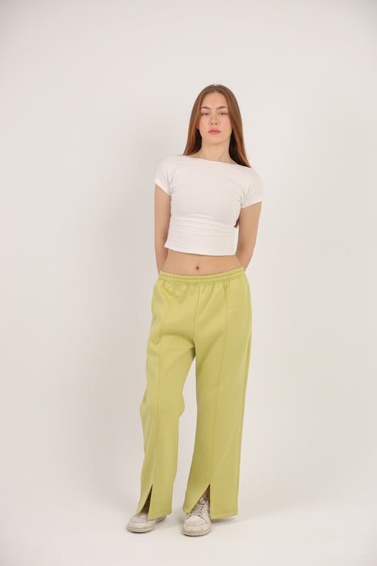 Relaxed Fit Wide-Leg Pants with Side Slits