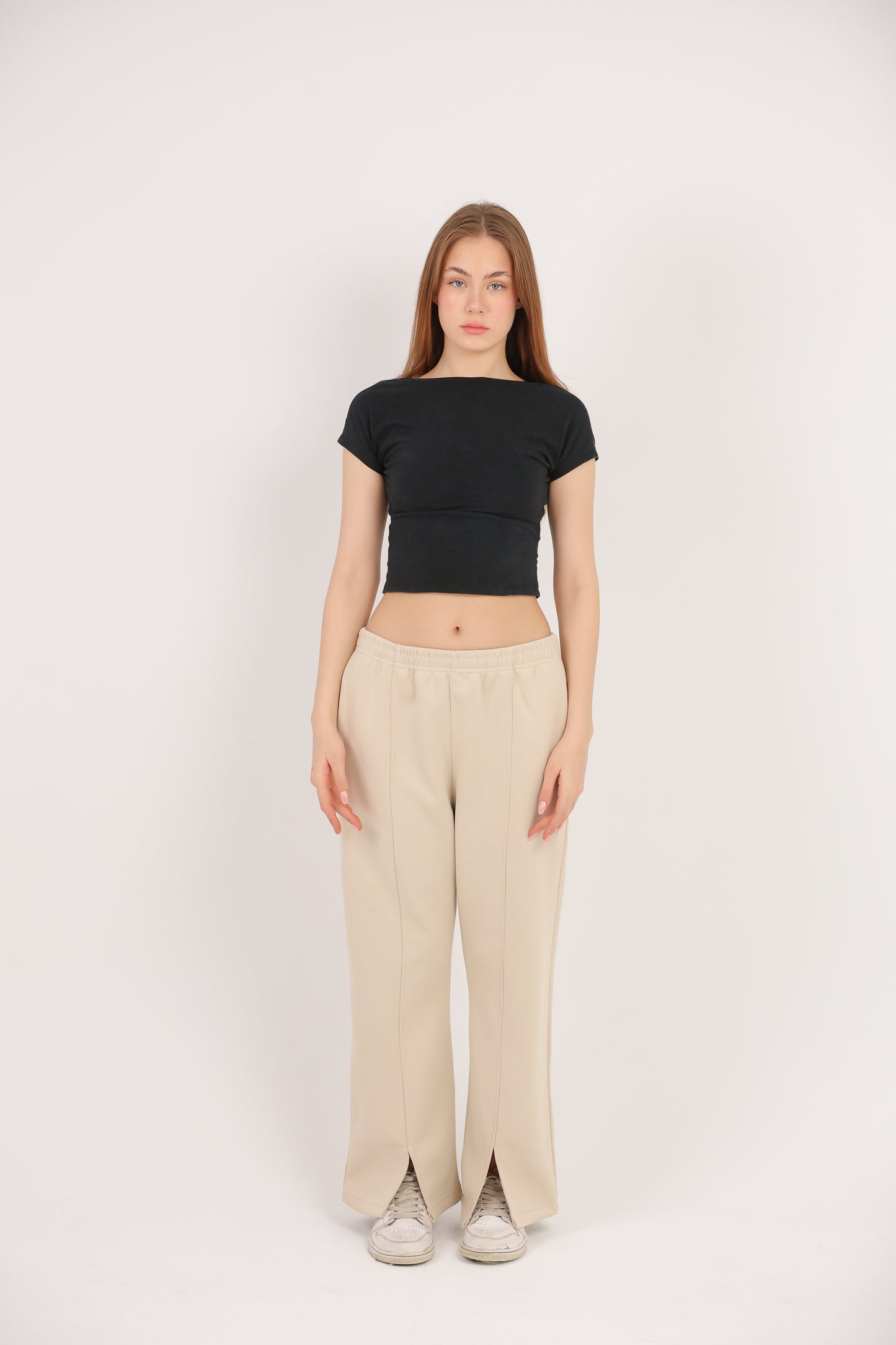 Relaxed Fit Wide-Leg Pants with Side Slits