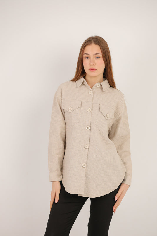 Textured Button-Up Shirt with Chest Pockets