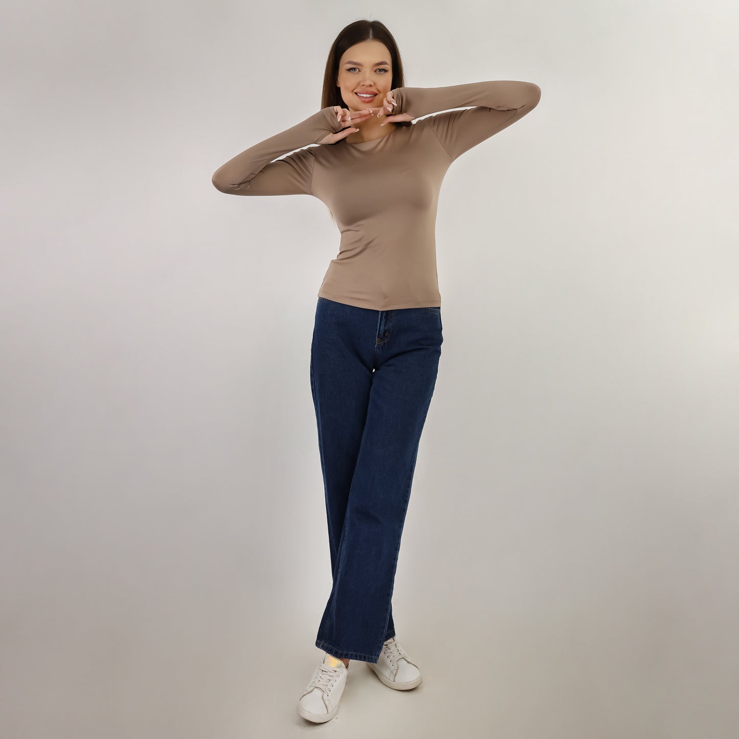 Cafe Long Sleeve Top With Finger Hole