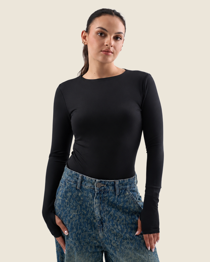 Black Bodysuit Long Sleeves Top – Finger Hole
