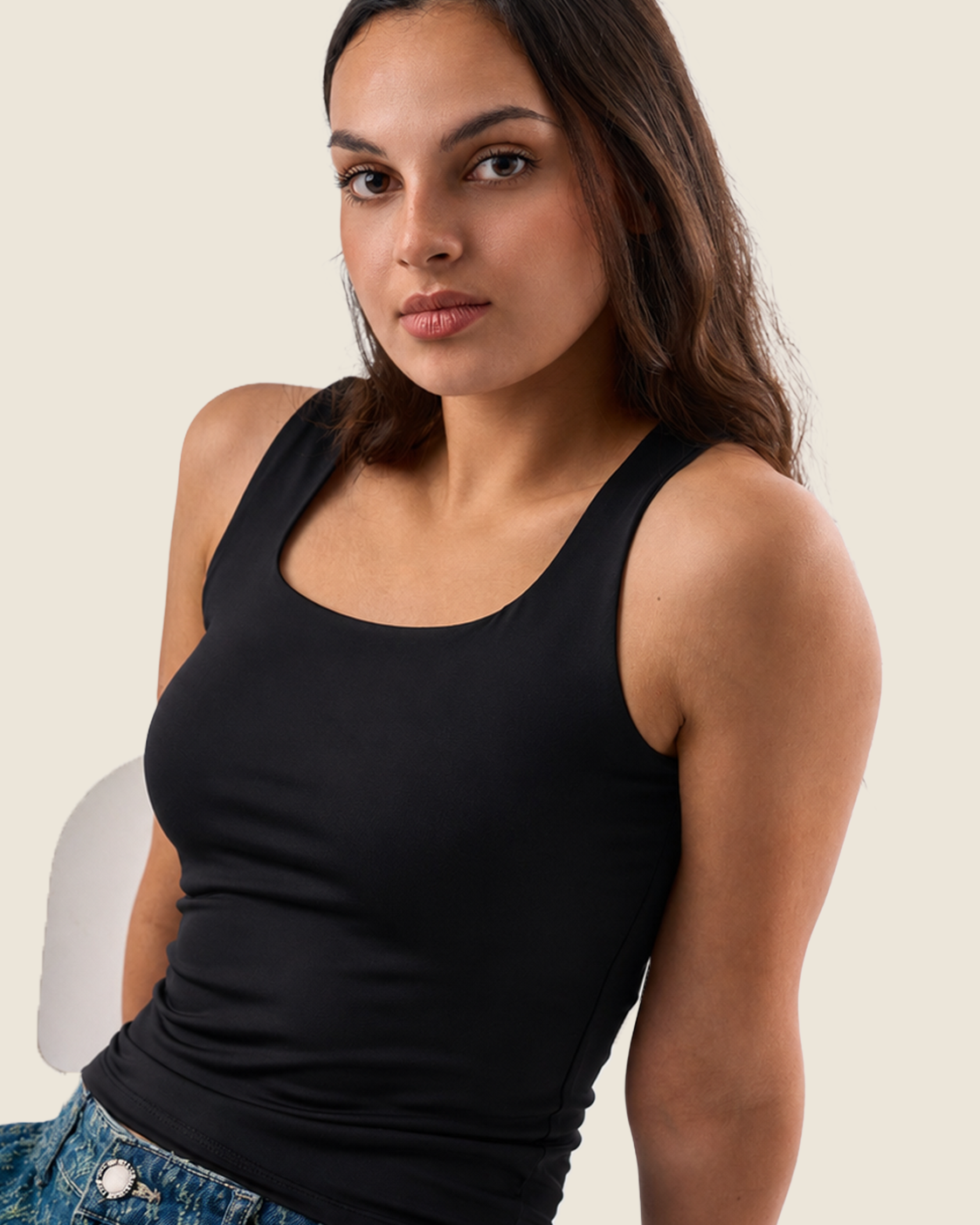 Squared Neck Tank Top - Black