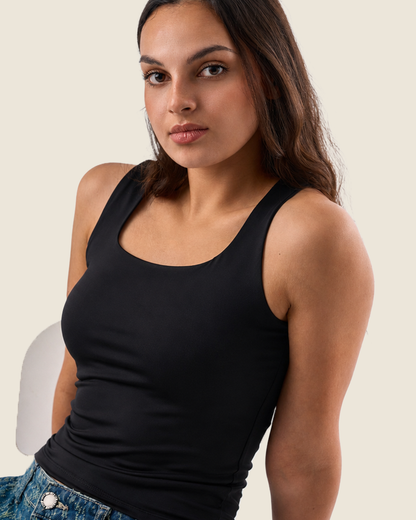Squared Neck Tank Top - Black