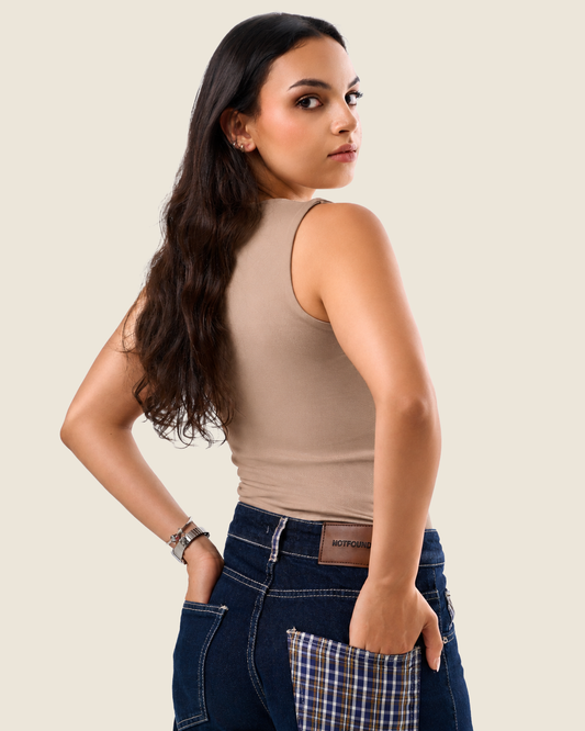Crewneck Tank Top - Cafe