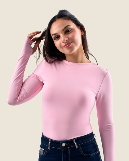 Crewneck Long Sleeve Top with Thumbhole - Rose