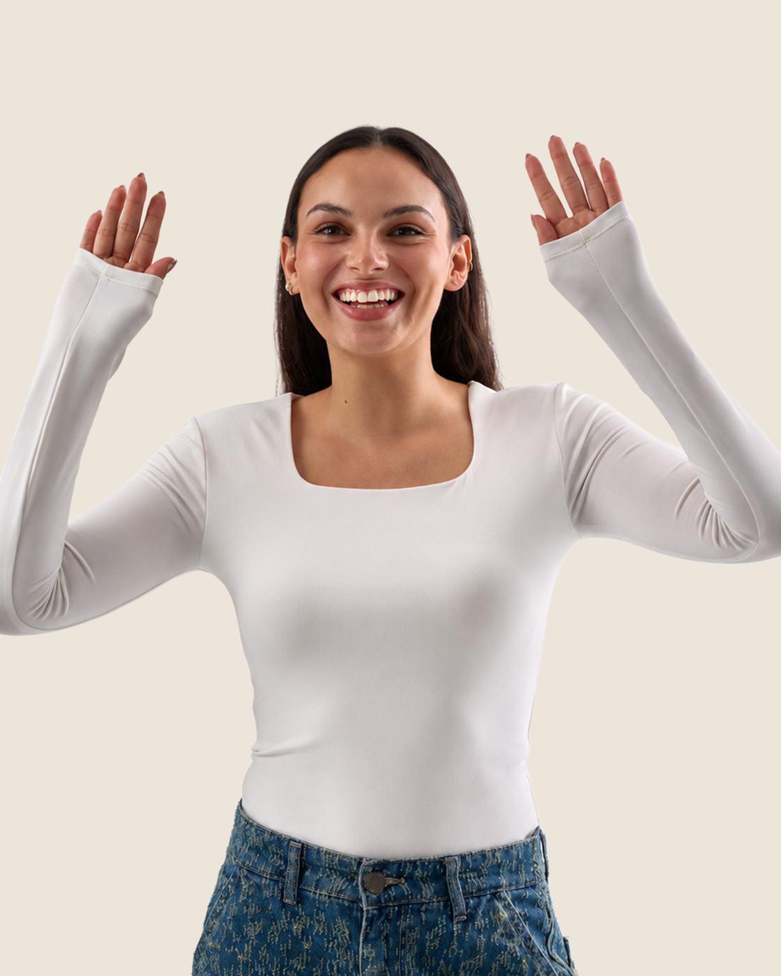 Squared Neck Long Sleeve Top - Off-White